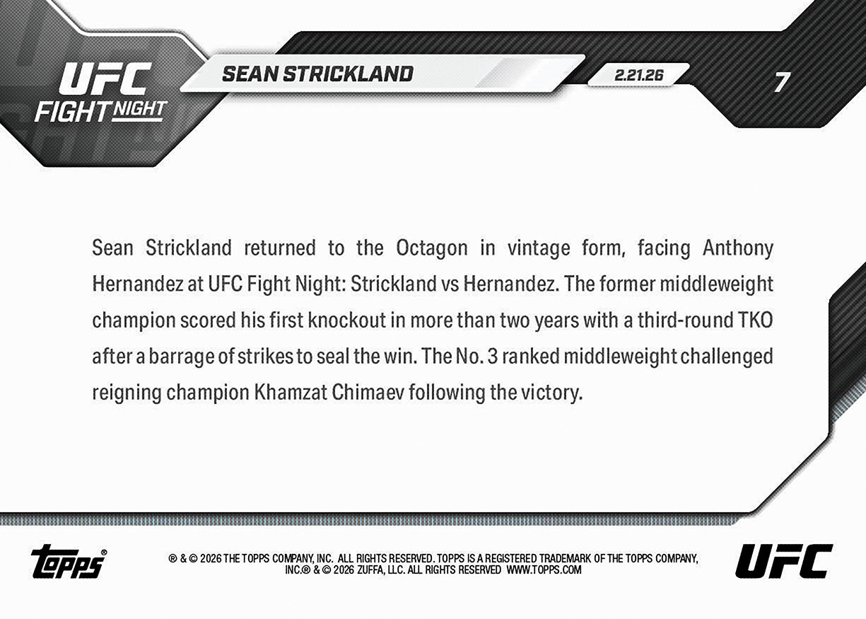 Sean Strickland - 2026 UFC Topps NOW - Card 7 - PR: 1101 - Image 3