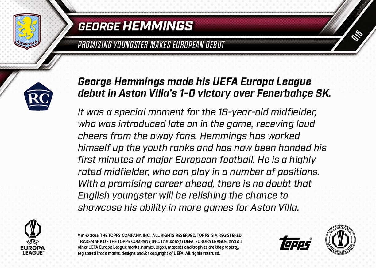 George Hemmings - 2025-26 UEL Topps NOW - Card 15 - PR: 709 - Image 7