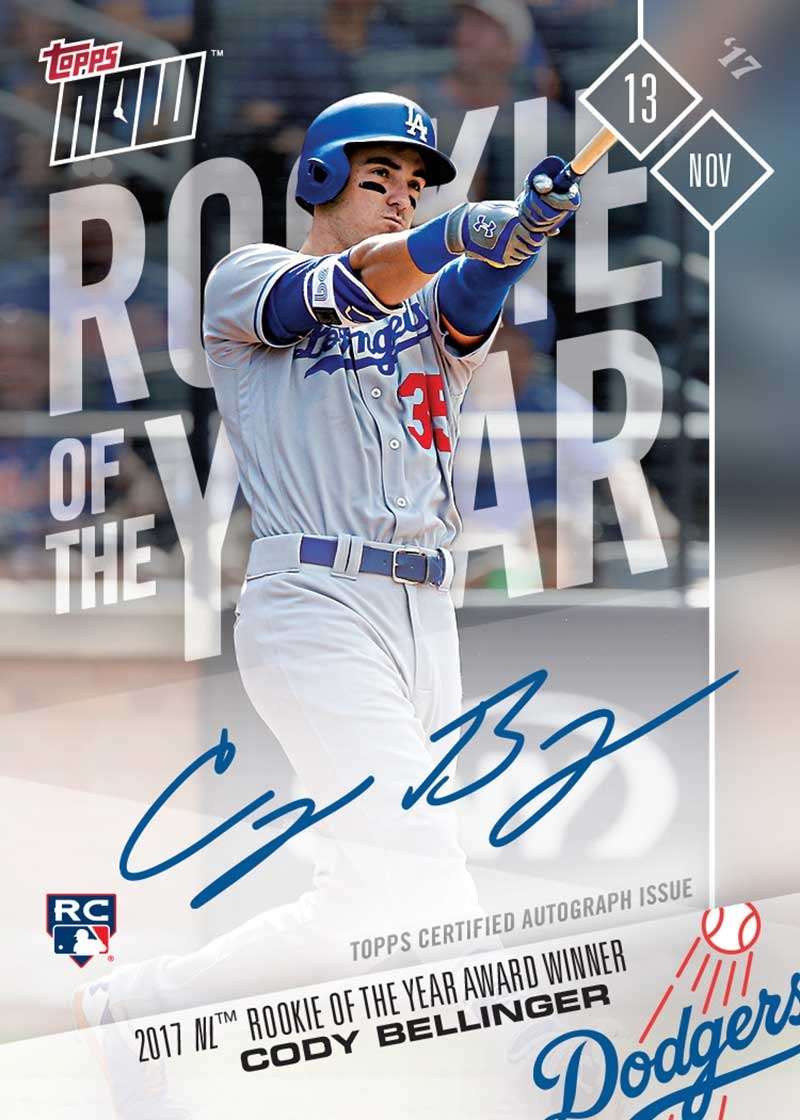 On-Card Autograph # to 99 - Cody Bellinger 2017 NL R.O.Y. Award Winner - TOPPS NOW