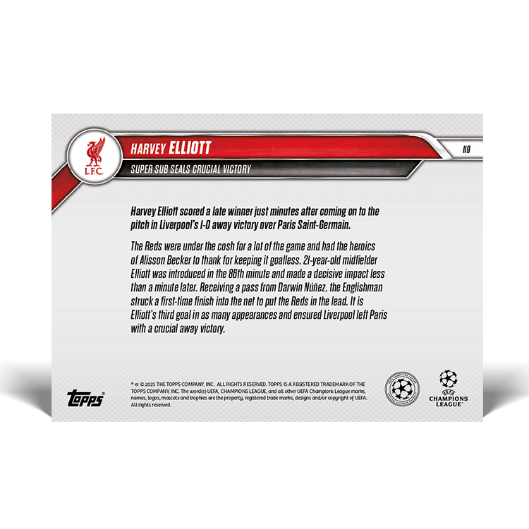 Harvey Elliott - 2024-25 UCL Topps NOW Card 119 - PR: 423 - Image 2