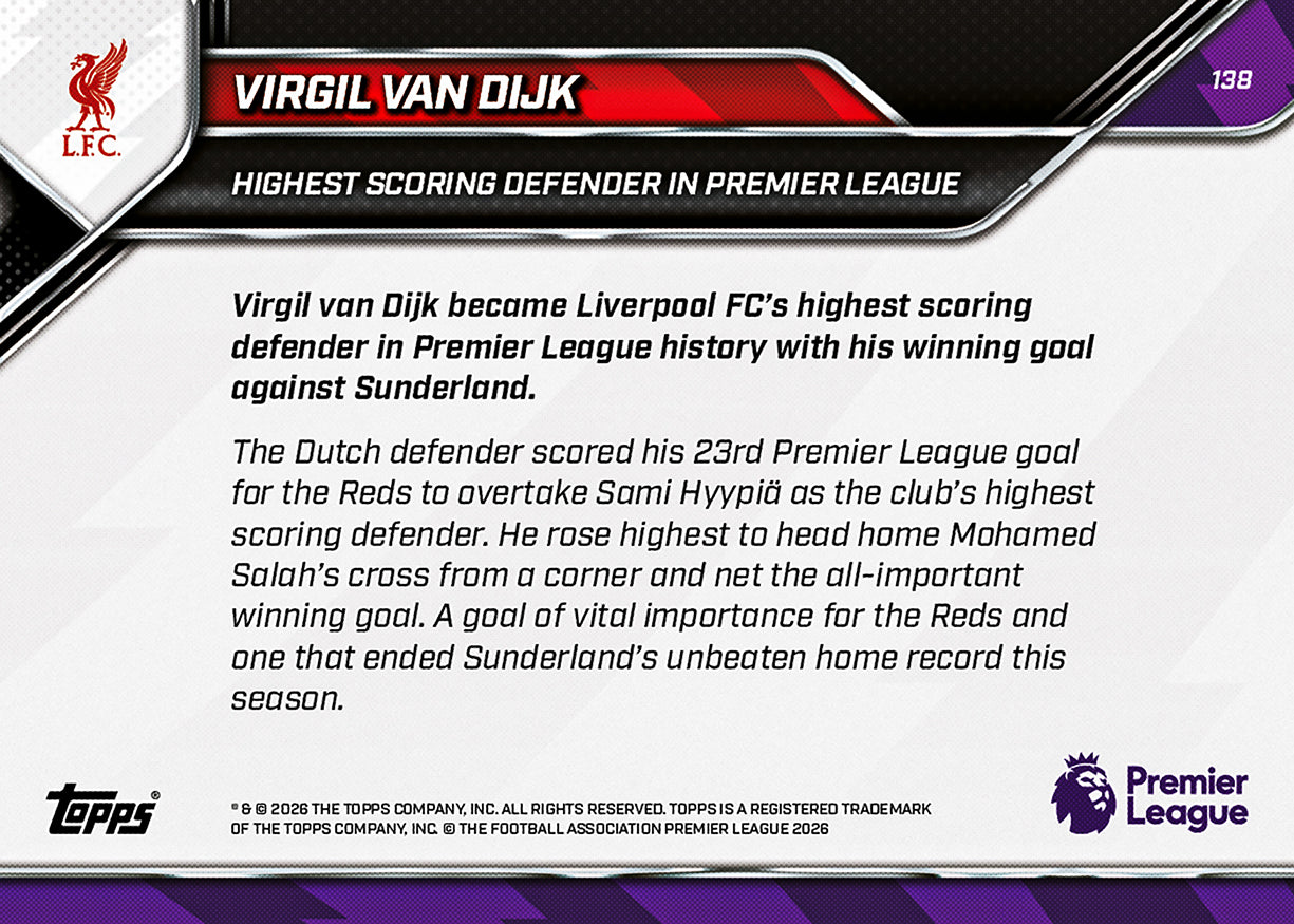 Virgil van Dijk - 2025-26 Premier League Topps NOW - Card 138 - PR: 972 - Image 7
