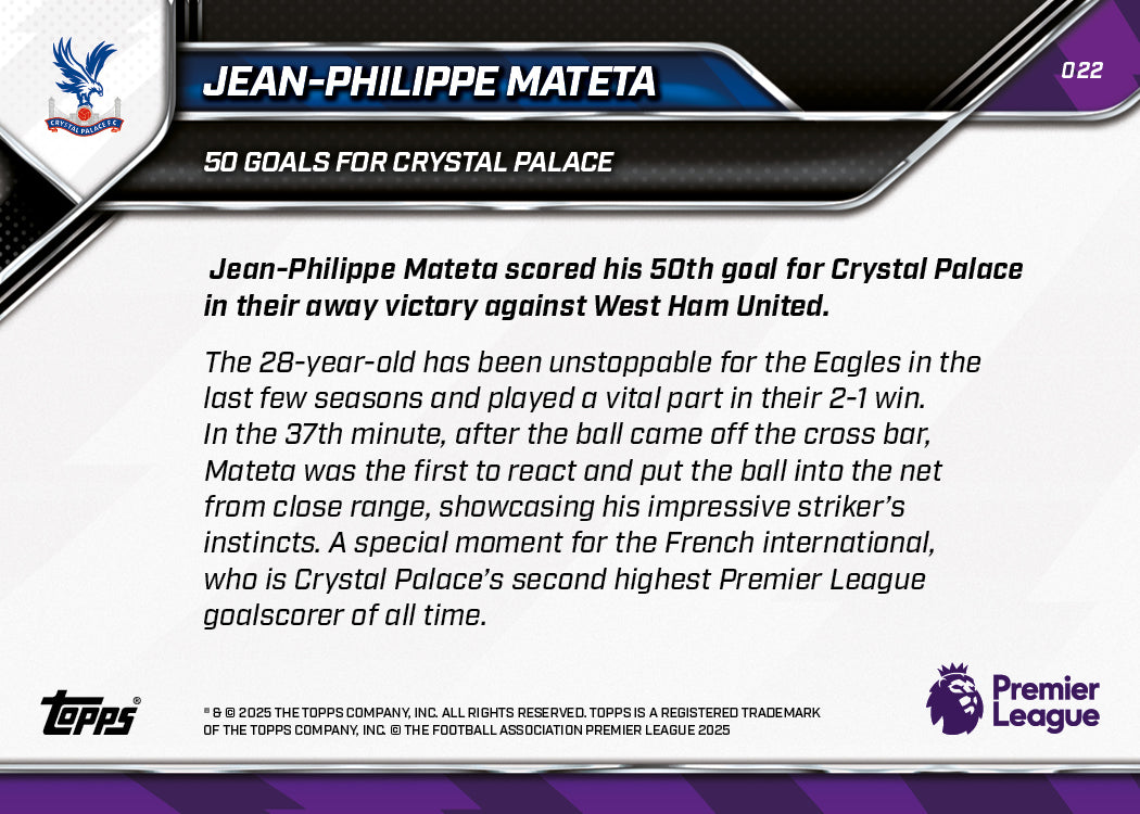 Jean-Philippe Mateta - 2025-26 Premier League Topps NOW - Card 22 - PR: 211 - Image 7