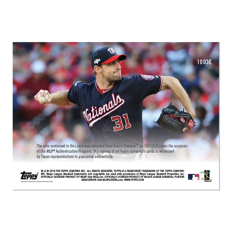 On-Card Auto Relic # to 5 - Max Scherzer - MLB TOPPS NOW Card 1003E - Image 2