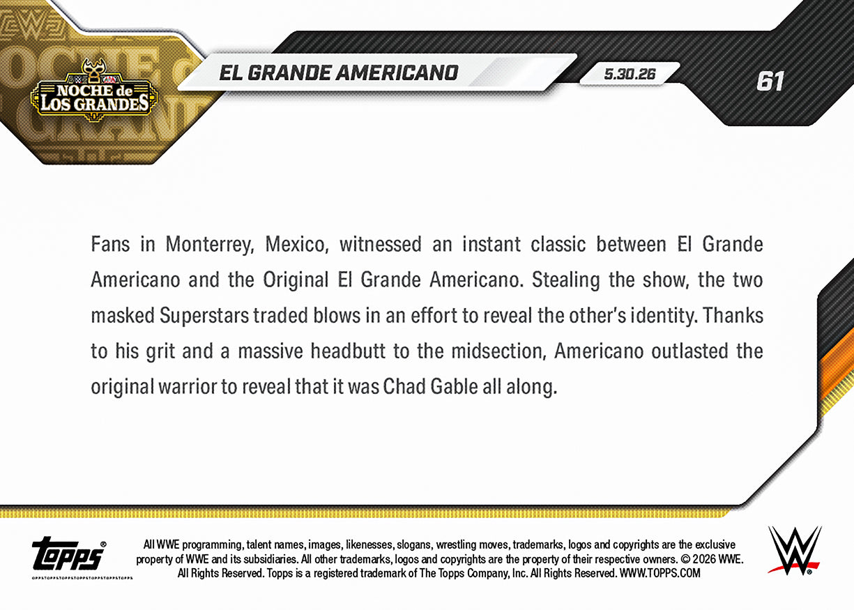 El Grande Americano - 2026 WWE Topps NOW - Card 61 - PR: 4598 - Image 3