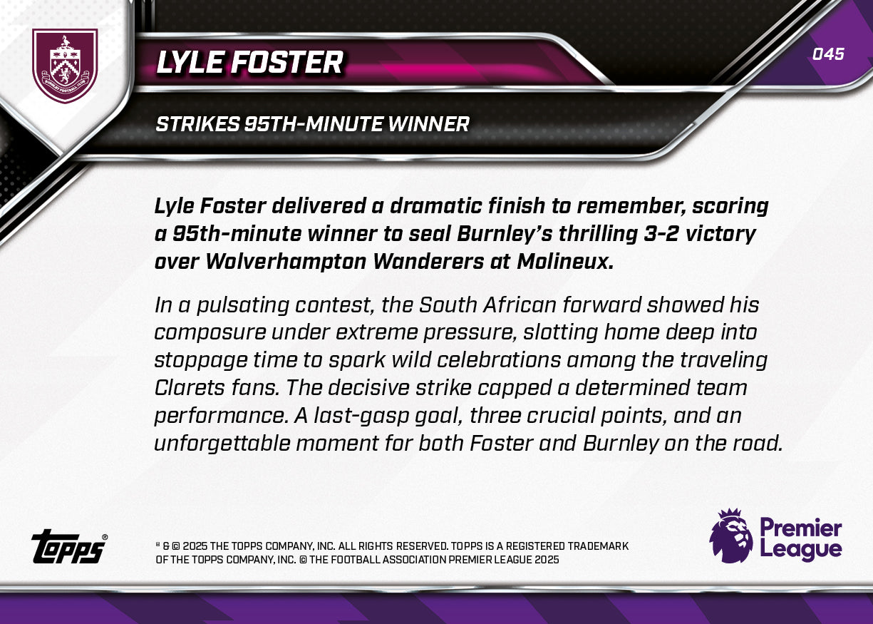 Lyle Foster - 2025-26 Premier League Topps NOW - Card 45 - PR: 130 - Image 7