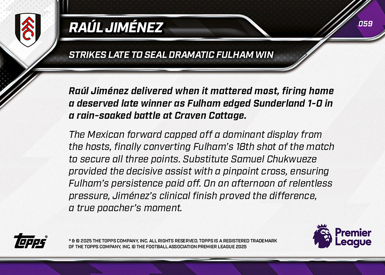 Raúl Jiménez - 2025-26 Premier League Topps NOW - Card 59 - PR: 210 - Image 7