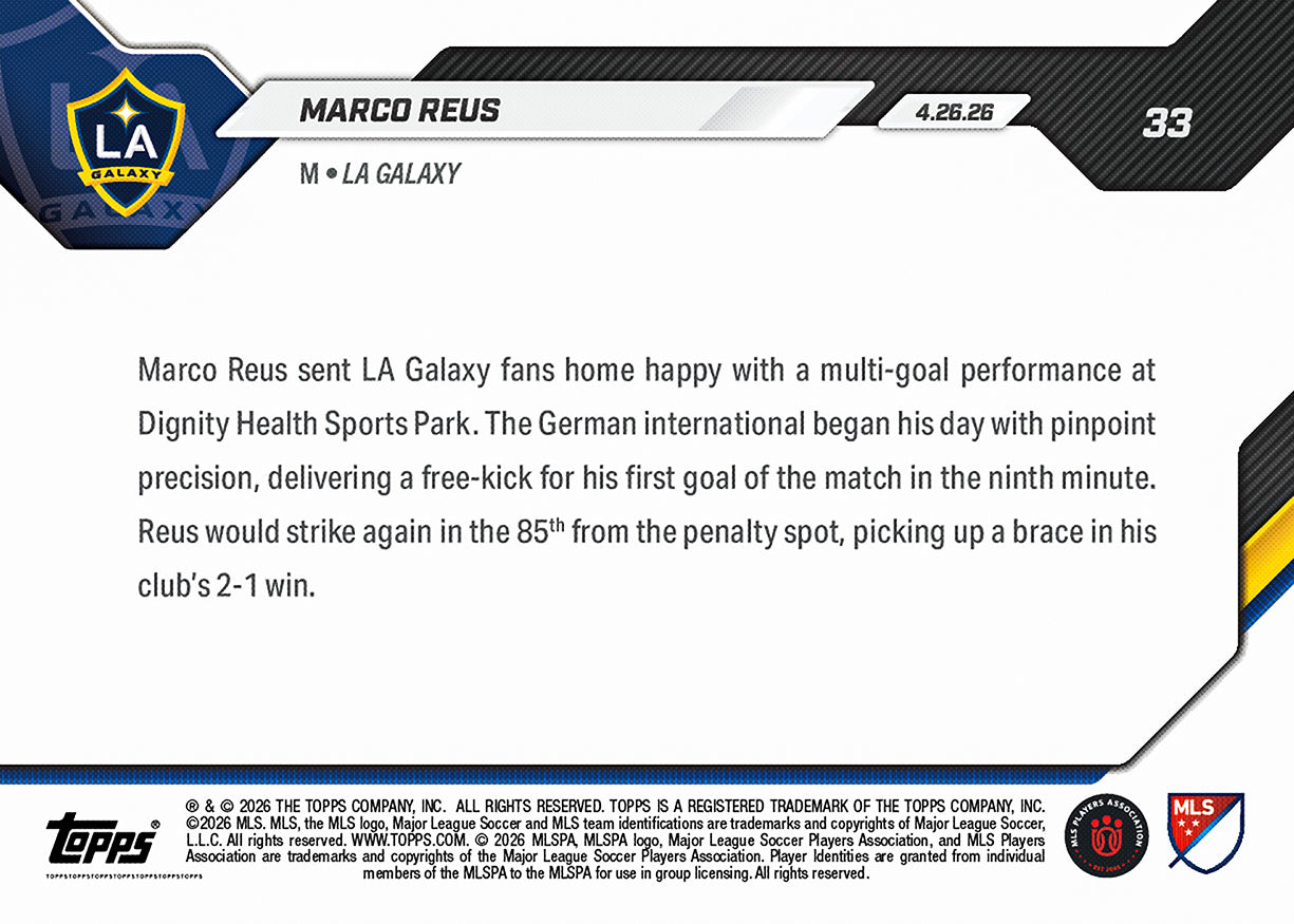 Marco Reus - 2026 MLS Topps NOW - Card 33 - PR: 274 - Image 2