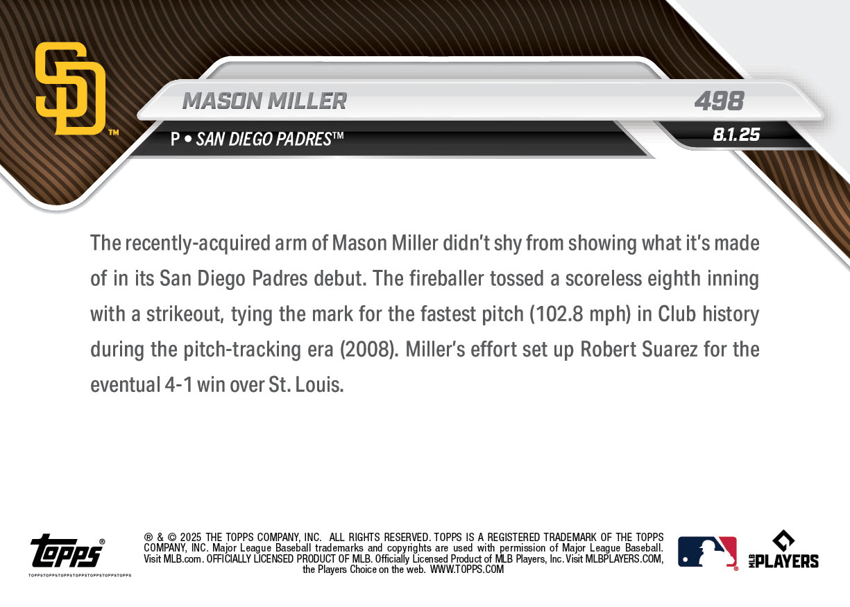 Mason Miller - 2025 MLB Topps NOW - Card 498 - PR: 668 - Image 2