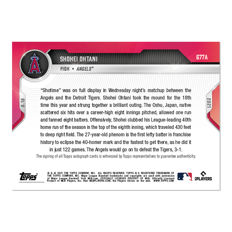 On-Card Auto # to 99 - Shohei Ohtani - 2021 MLB TOPPS NOW Card 677A - Image 2