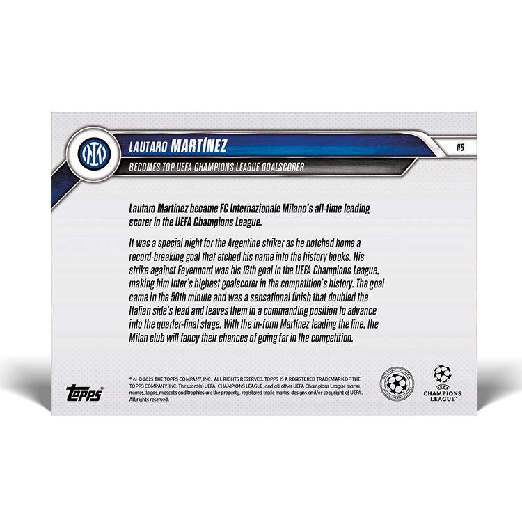Lautaro Martínez - 2024-25 UCL Topps NOW Card 116 - PR: 361 - Image 2