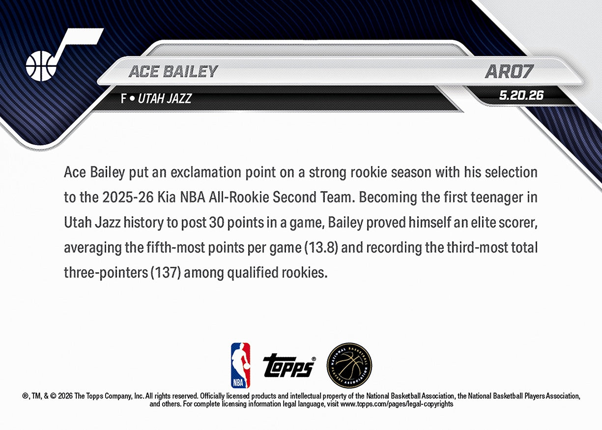 Ace Bailey - 2025-26 NBA Topps NOW - Card AR07 - PR: 1929 - Image 3