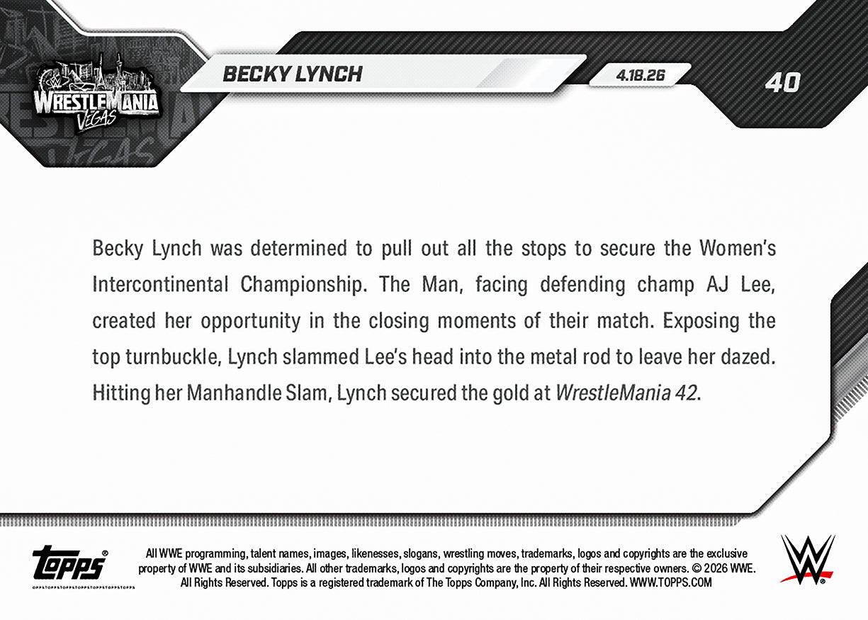 Becky Lynch - 2026 WWE Topps NOW - Card 40 - PR: 1754 - Image 3