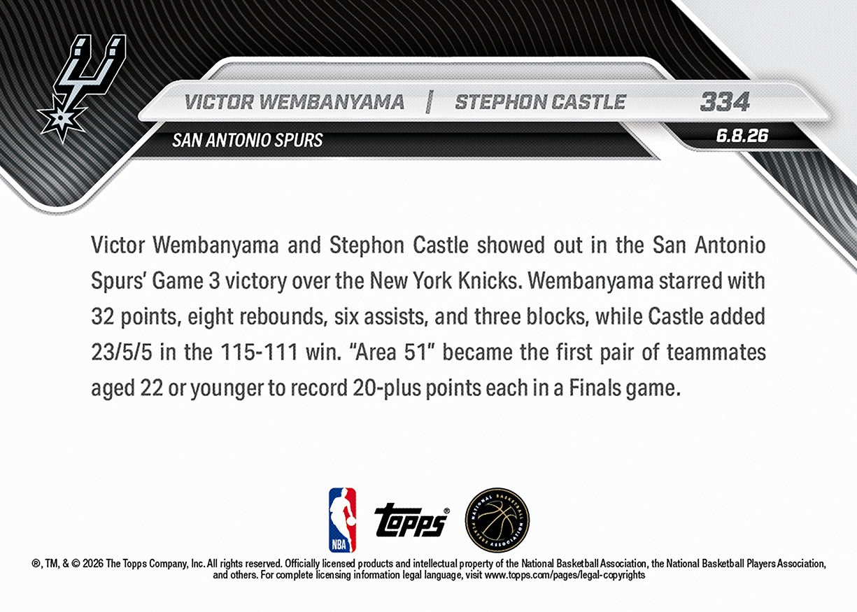 Victor Wembanyama / Stephon Castle - 2025-26 NBA Topps NOW - Card 334 - PR: 8070 - Image 2