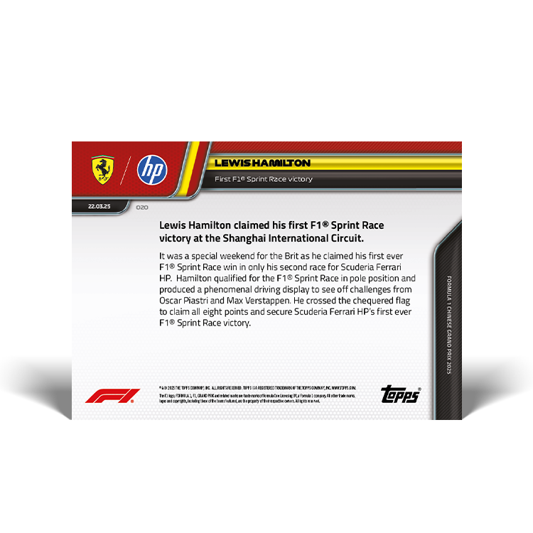 Lewis Hamilton - 2025 Formula 1 Topps NOW Card 20 - PR: 2509 - Image 2