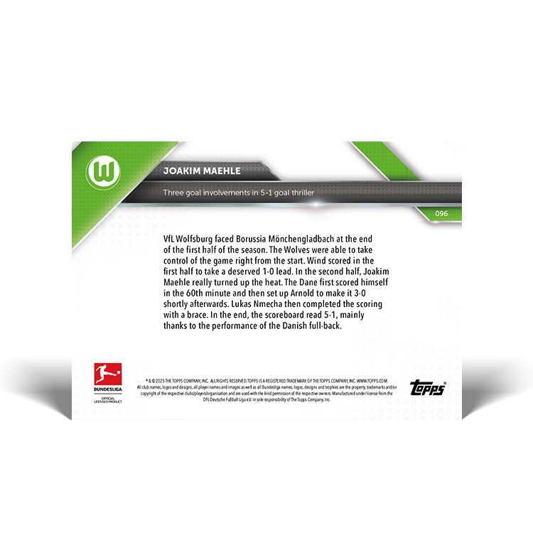 Joakim Maehle - Three goal involvements in 5-1 goal thriller - 24/25 Bundesliga Topps NOW Card 96 - PR: 62 - Image 2