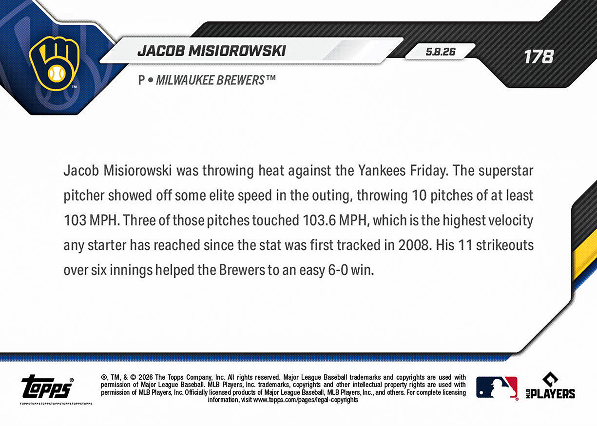 Jacob Misiorowski - 2026 MLB Topps NOW - Card 178 - PR: 4229 - Image 2