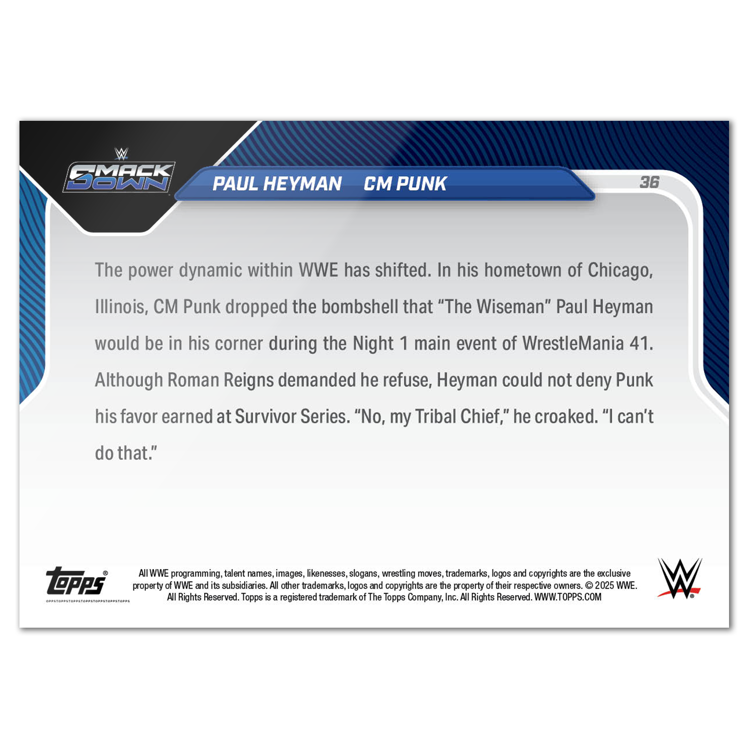Paul Heyman/CM Punk - 2025 WWE Topps NOW - Card 36 - PR: 836 - Image 2