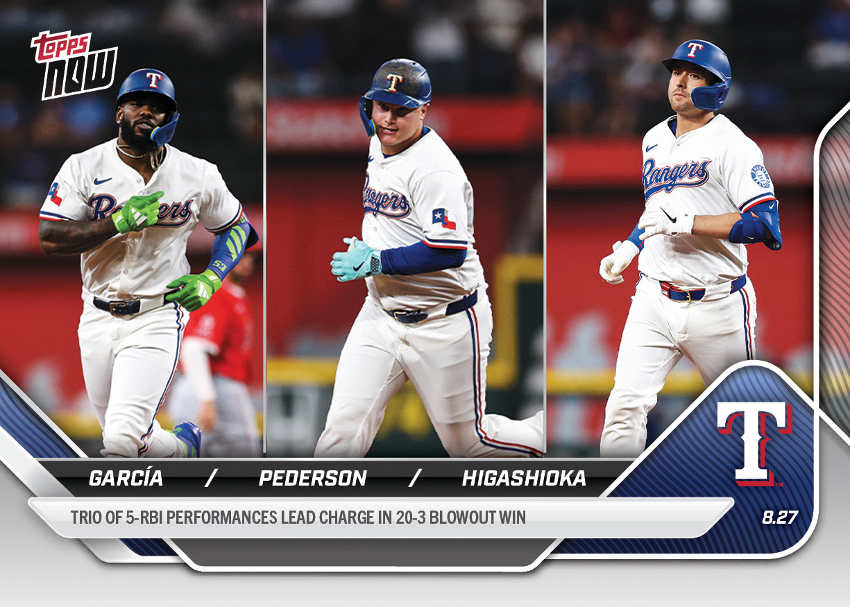 Adolis García / Joc Pederson / Kyle Higashioka - 2025 MLB Topps NOW - Card 618 - PR: 572
