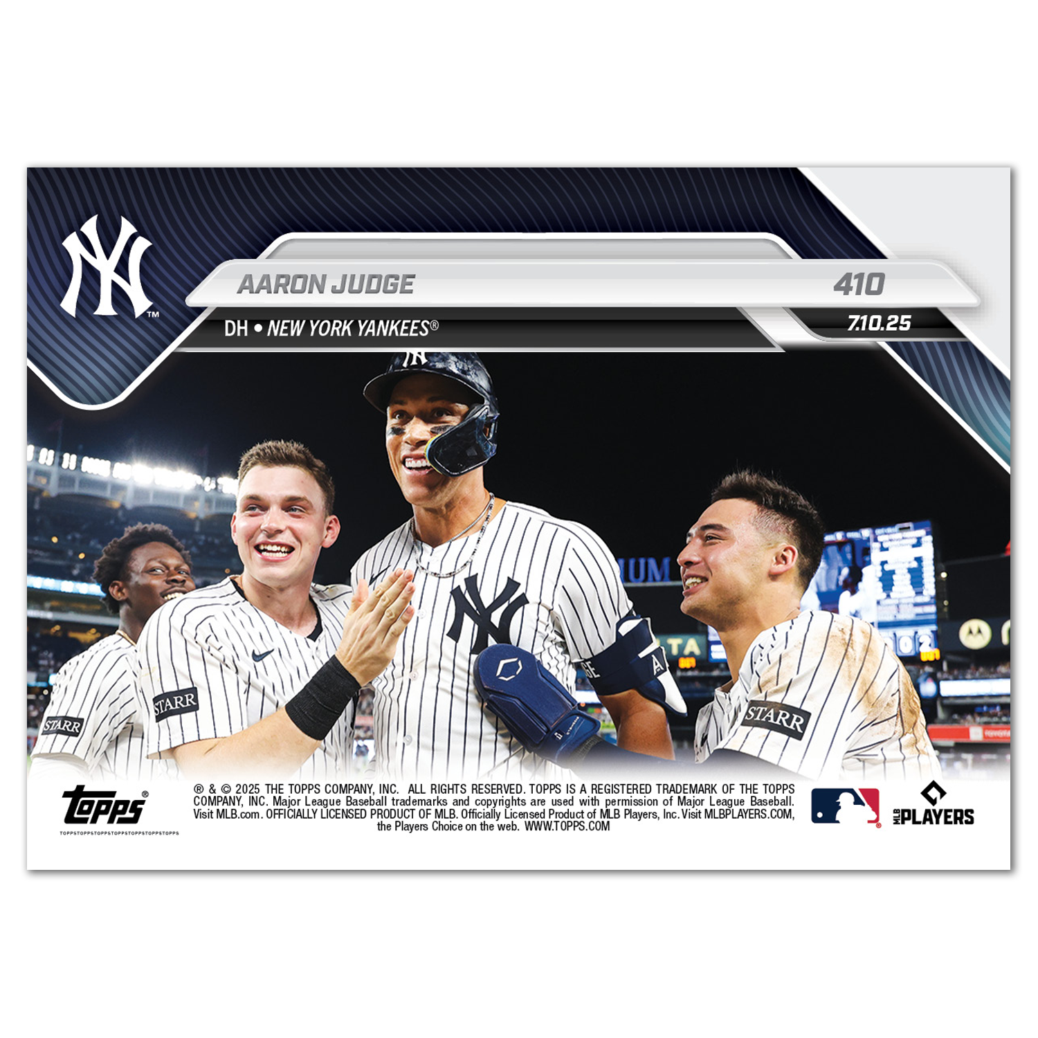 Alternative view of Aaron Judge - 2025 MLB Topps NOW - Card 410 - PR: 1758