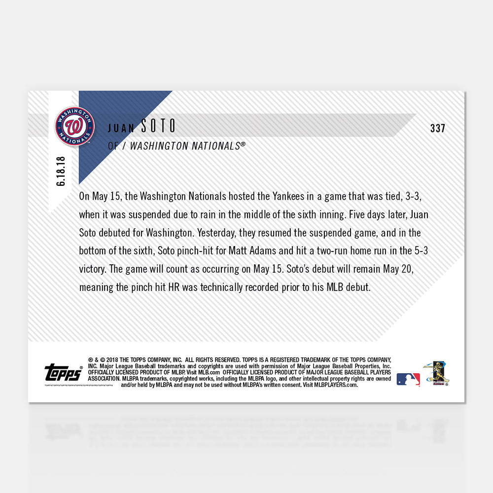Juan Soto - 06/18/2018 TOPPS NOW Card 337 - Print Run: 2357 - Image 2