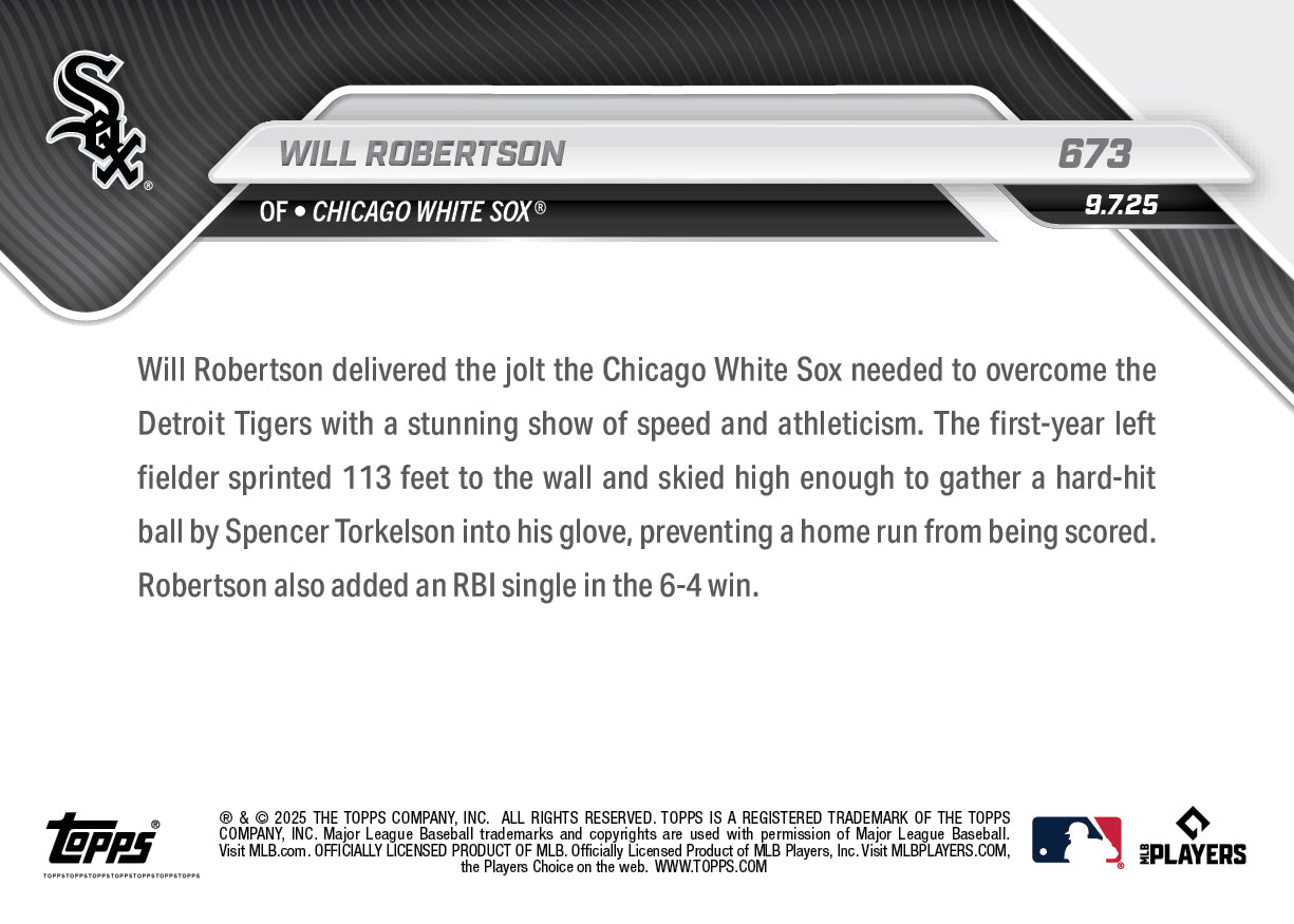 Alternative view of Will Robertson - 2025 MLB Topps NOW - Card 673 - PR: 540