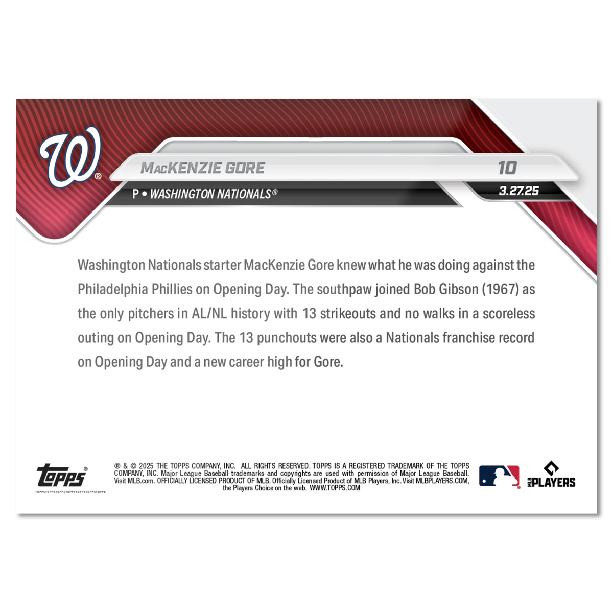 MacKenzie Gore - 2025 MLB Topps NOW - Card 10 - PR: 887 - Image 2