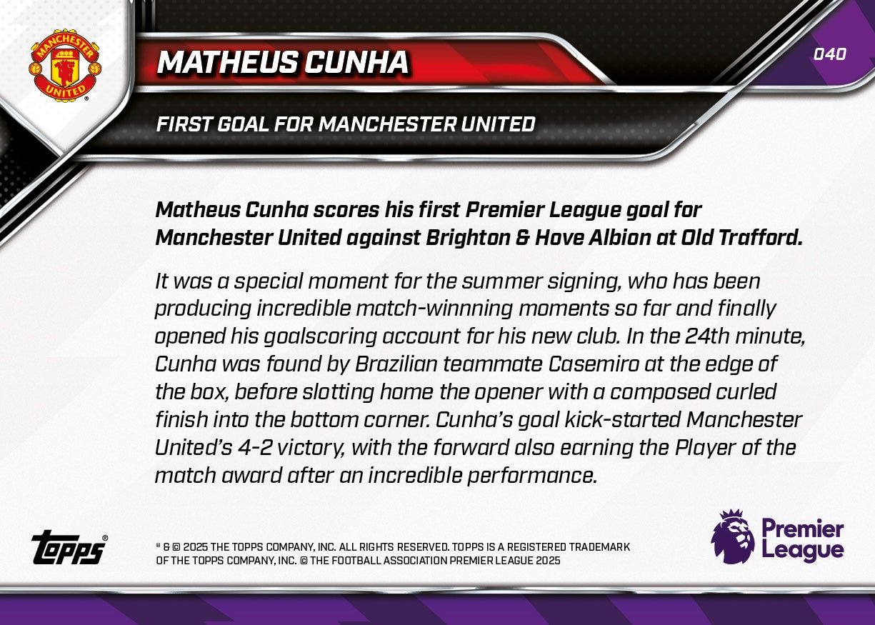Matheus Cunha - 2025-26 Premier League Topps NOW - Card 40 - PR: 611 - Image 7