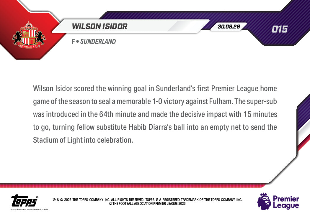 Wilson Isidor - 2026-27 Premier League Topps NOW - Card 15 - Image 6