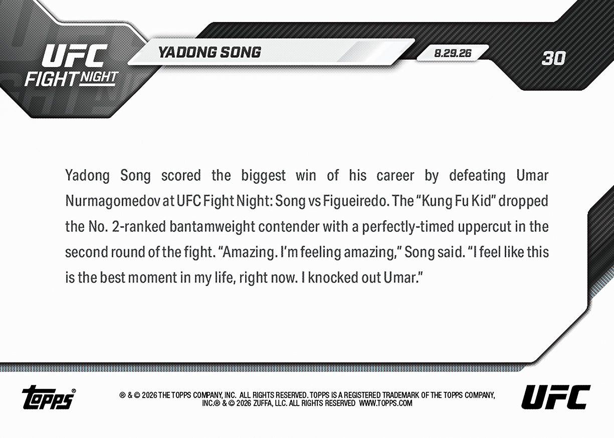 Yadong Song - 2026 UFC Topps NOW - Card 30 - PR: 5116 - Image 4