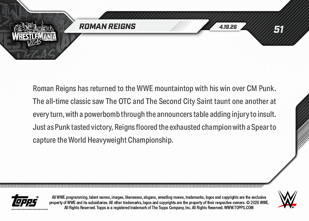 Roman Reigns - 2026 WWE Topps NOW - Card 51 - PR: 6660 - Image 3