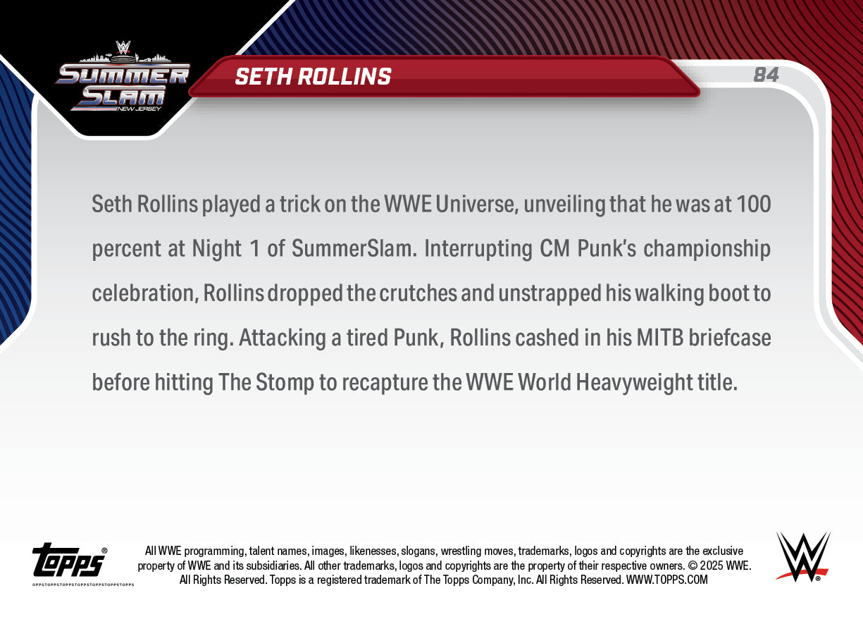 Seth Rollins - 2025 WWE Topps NOW - Card 84 - LOOK FOR AUTOS - PR: 5138 - Image 4