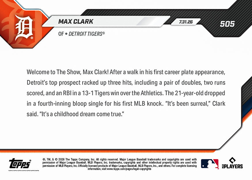 Max Clark - 2026 MLB Topps NOW - Card 505 - PR: 16434 - Image 3