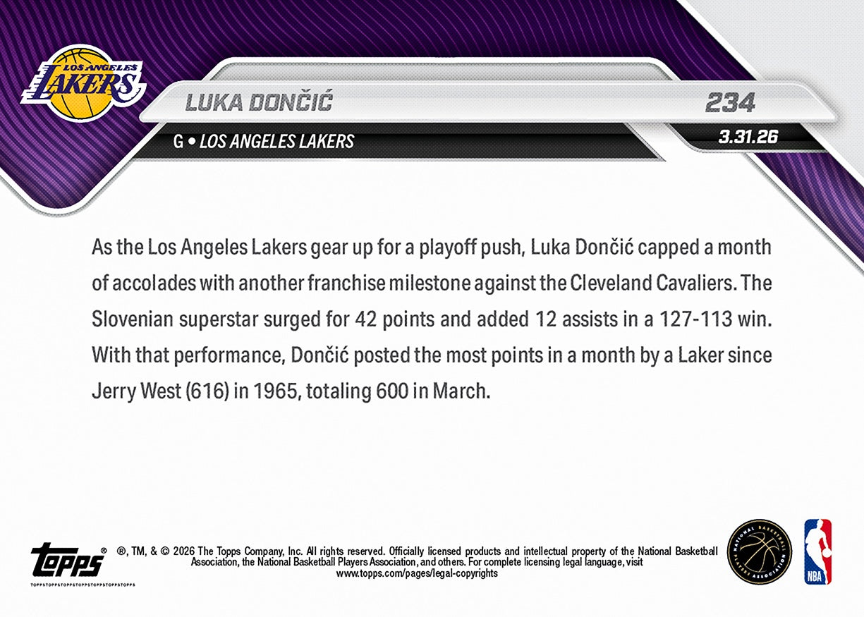 Luka Dončić - 2025-26 NBA Topps NOW - Card 234 - PR: 3425 - Image 2