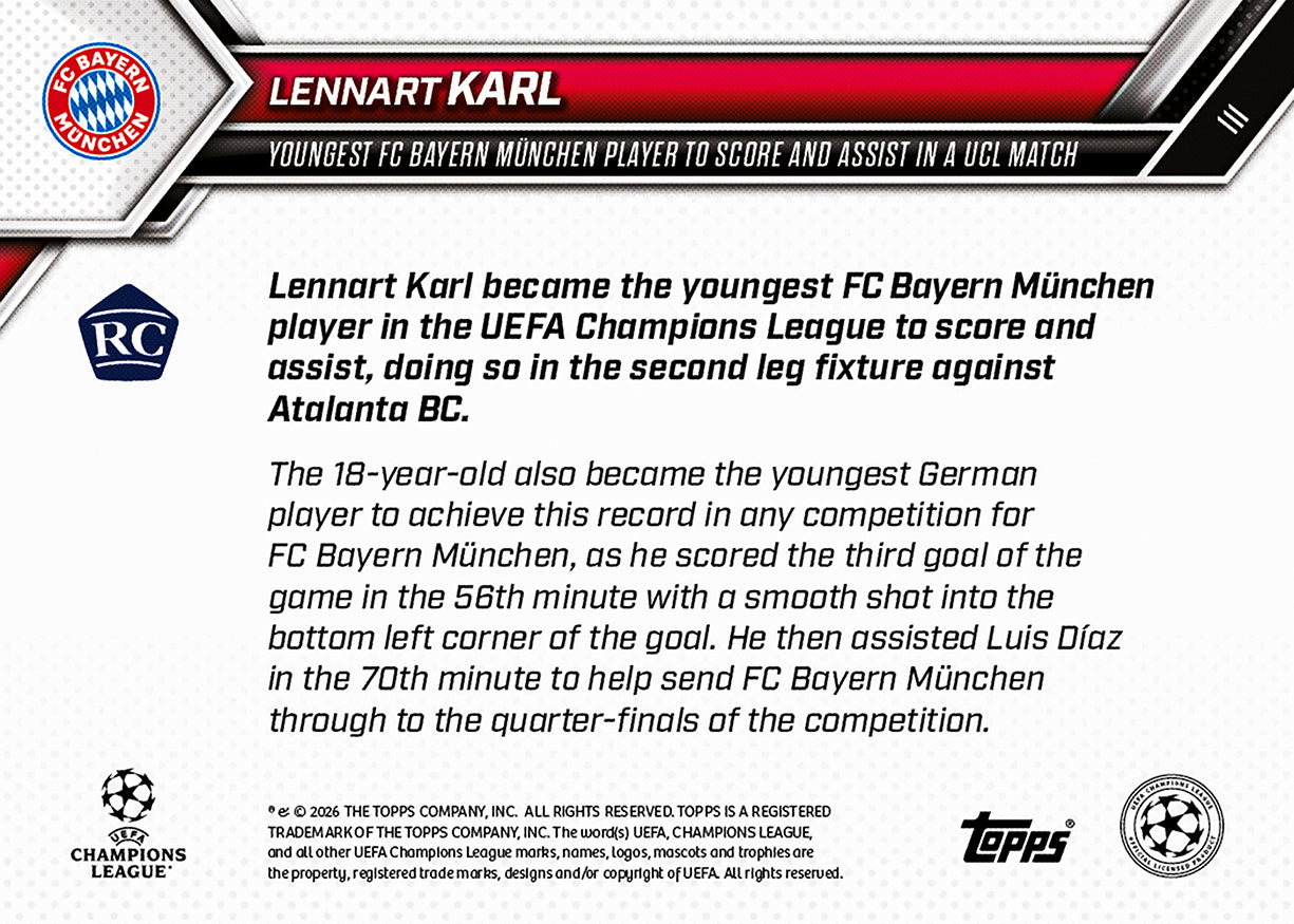 Lennart Karl - 2025-26 UCL Topps NOW - Card 111 - PR: 2646 - Image 7