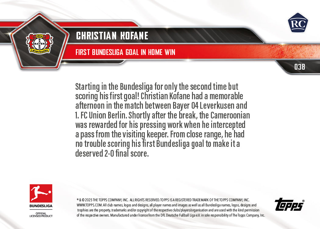 Christian Kofane - 2025-26 Bundesliga Topps NOW - Card 38 - PR: 387 - Image 7