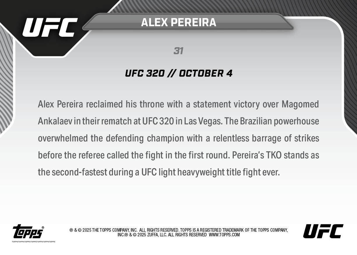 Alex Pereira - 2025 UFC Topps NOW - Card 31 - PR: 8323 - Image 5
