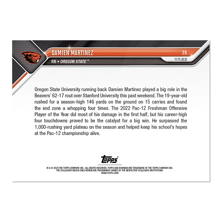 Damien Martinez - 2023 Bowman U NOW Football Card 26 - PR: 476 - Image 2