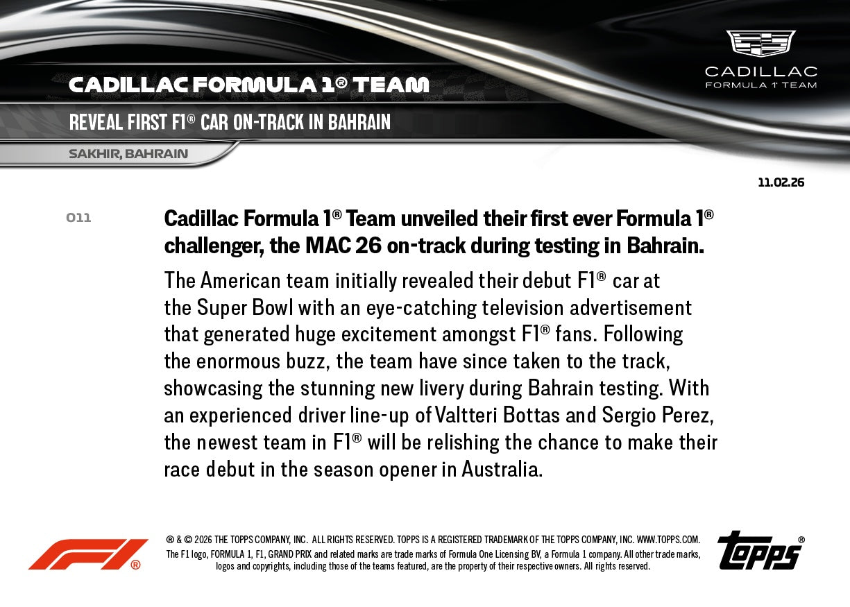 Cadillac Formula 1 Team - 2026 Formula 1 Topps NOW - Card 11 - PR: 8897 - Image 8