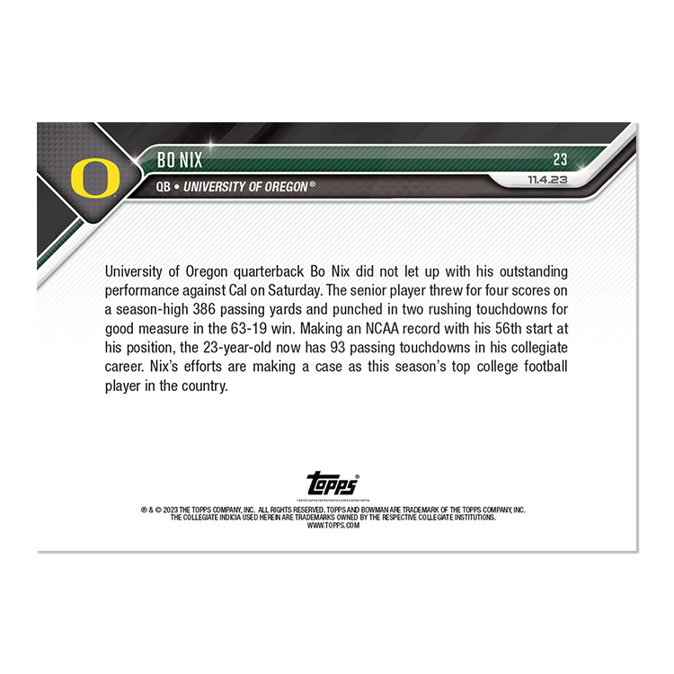 Bo Nix - 2023 Bowman U NOW Football Card 23 - PR: 1191 - Image 2