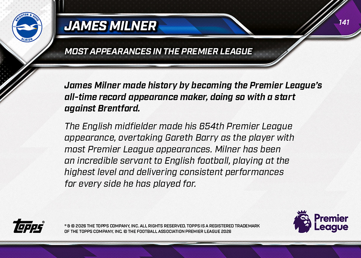 James Milner - 2025-26 Premier League Topps NOW - Card 141 - PR: 559 - Image 7
