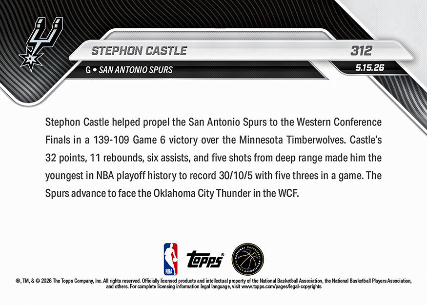 Stephon Castle - 2025-26 NBA Topps NOW - Card 312 - PR: 4582 - Image 3