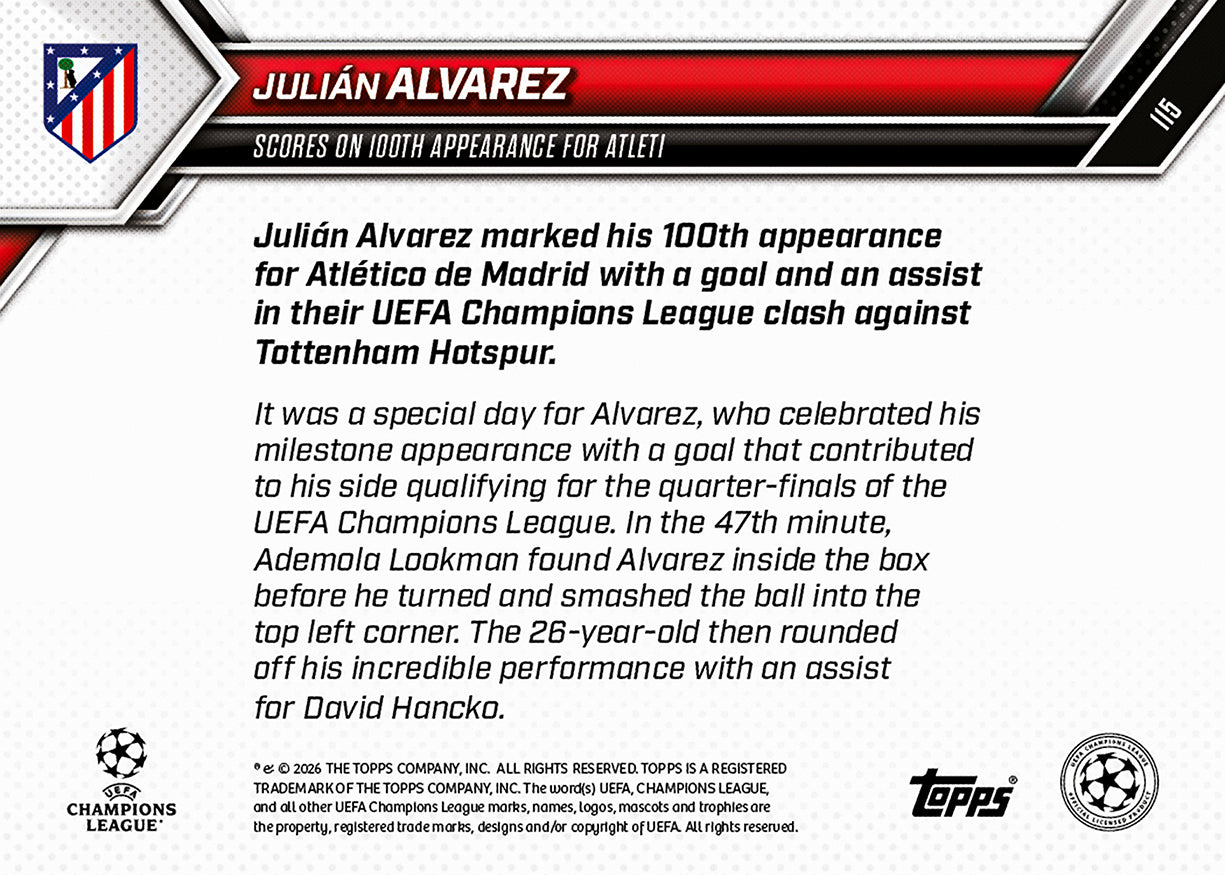 Julián Alvarez - 2025-26 UCL Topps NOW - Card 115 - PR: 310 - Image 7