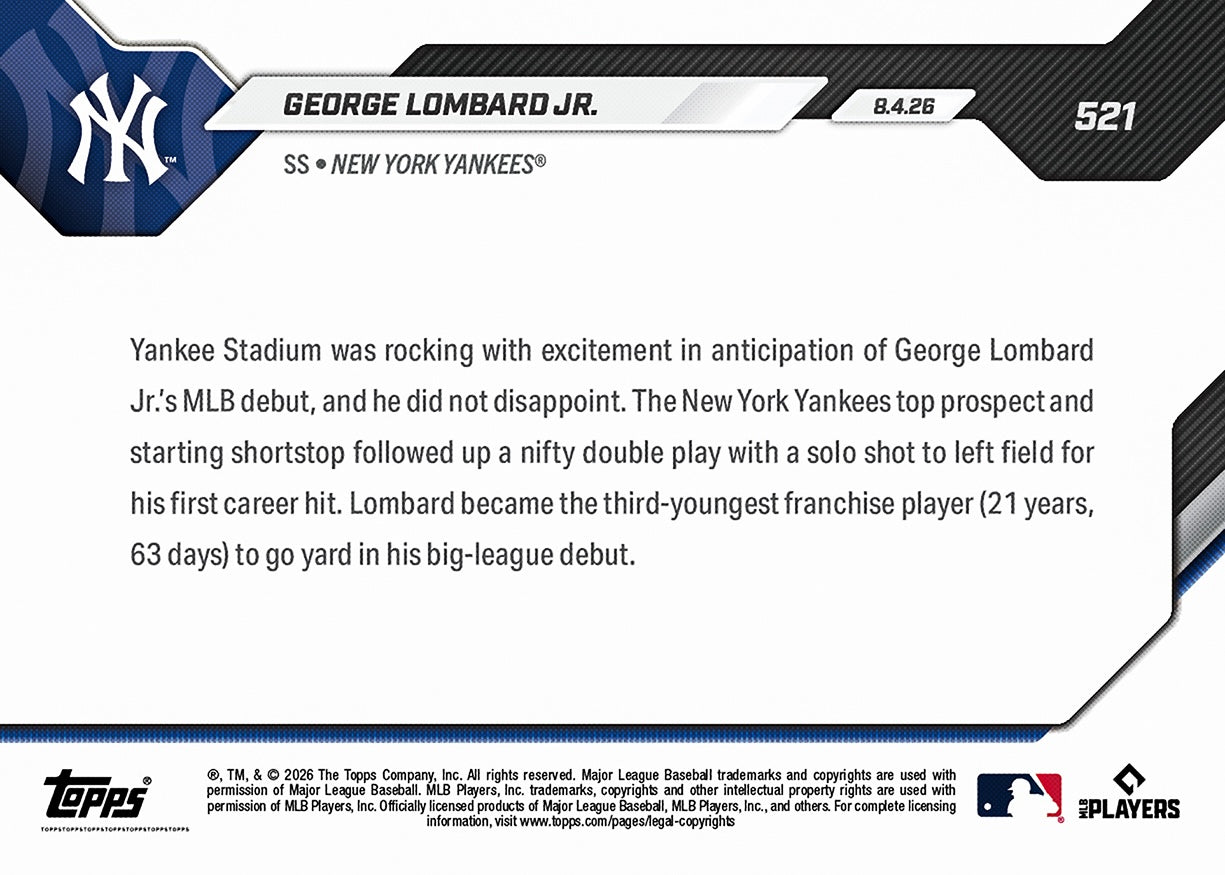 George Lombard Jr. - 2026 MLB Topps NOW - Card 521 - PR: 29095 - Image 4