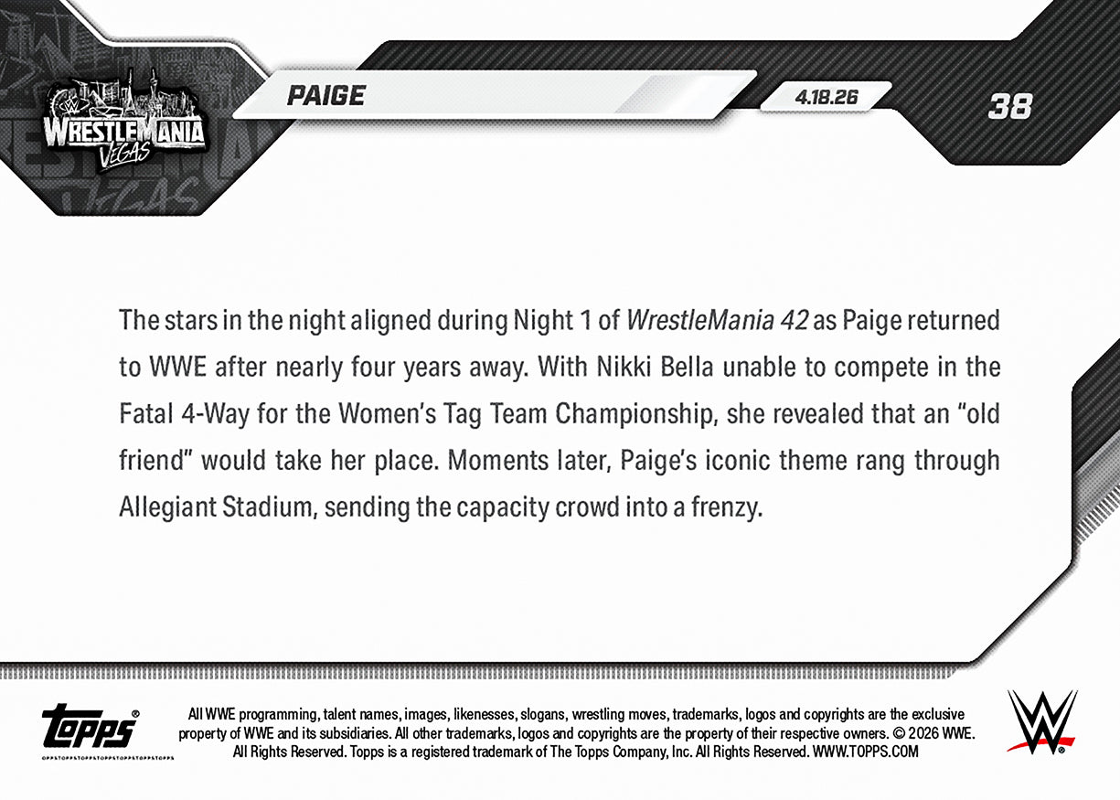 Paige - 2026 WWE Topps NOW - Card 38 - PR: 3756 - Image 2