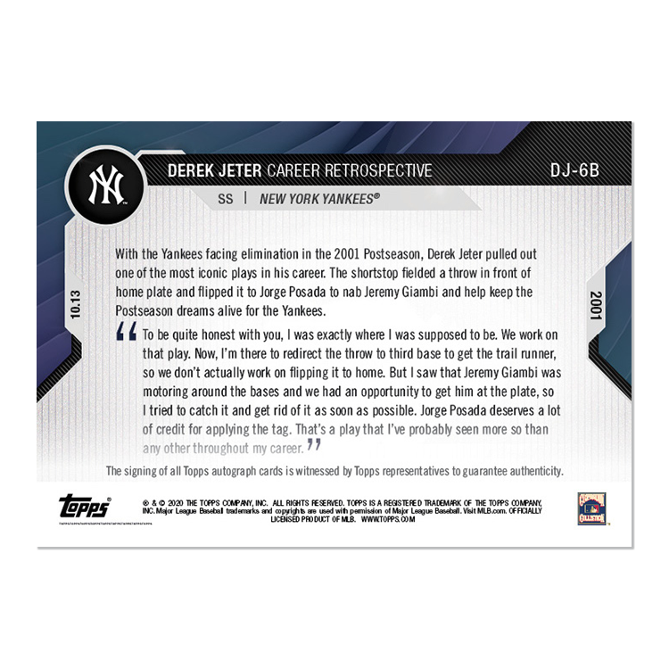 On-Card Chrome Auto # to 49 - Derek Jeter Career Retrospective Topps NOW Chrome Card 6B - Image 2