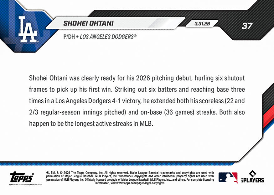 Shohei Ohtani - 2026 MLB Topps NOW - Card 37 - PR: 11105 - Image 2
