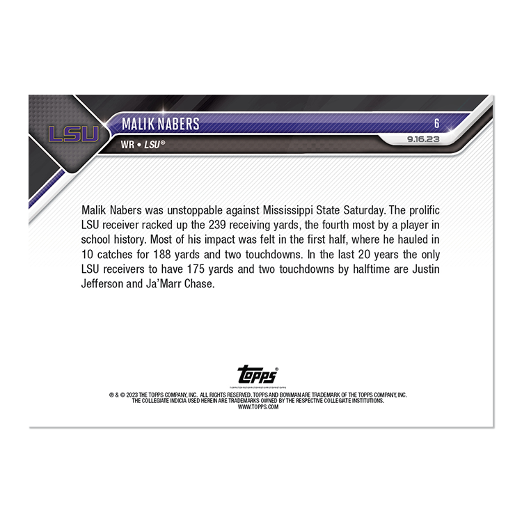 Alternative view of Malik Nabers - 2023 Bowman U NOW Football Card 6 - PR: 652