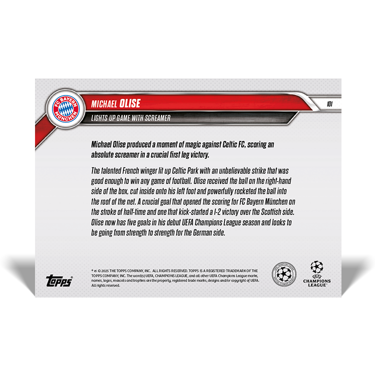 Michael Olise - Lights up game with screamer - 24/25 UCL Topps NOW Card 101 - PR: 175 - Image 2