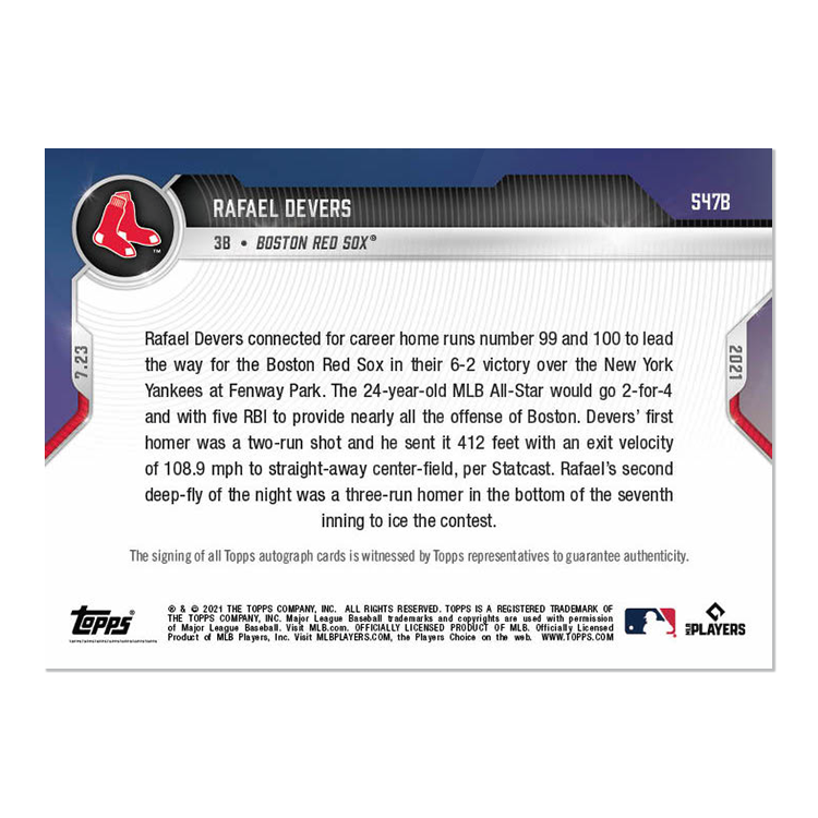 On-Card Auto # to 49 - Rafael Devers - 2021 MLB TOPPS NOW Card 547B - Image 2