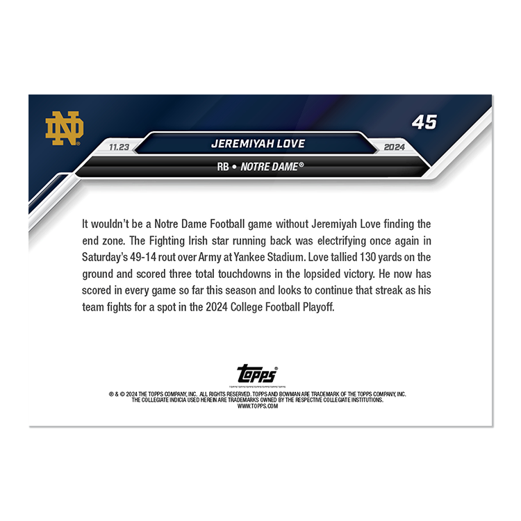 Jeremiyah Love - 2024 Bowman U NOW Football Card 45 - PR: 387 - Image 2